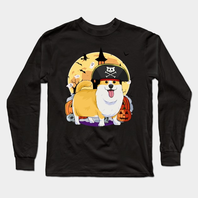 Pembroke Welsh Corgi Halloween Pirate Costume Long Sleeve T-Shirt by Noseking